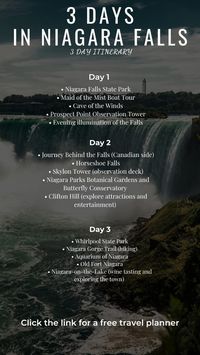 If you are going to be spending 3 days in Niagara Falls, here is a 3 day Itinerary for Niagara Falls.  Click the link for a free travel planner.