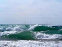 Surf's up on the Straits of Mackinac!  On 9/24/12, the wind was so bad, not only did it kick up the surf, but the Mackinac Bridge had to be closed for awhile!