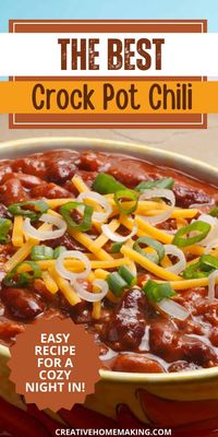 Savor the taste of homemade goodness with our easy Crock Pot Chili recipe!  This flavorful chili is loaded with ground beef, beans, and spices, making it the perfect dish for chilly nights or game day gatherings. Simply throw everything in the slow cooker and let it simmer to perfection while you relax.