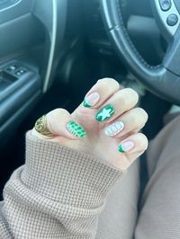 French tip alligator pattern french tip stars green blue purple white nails