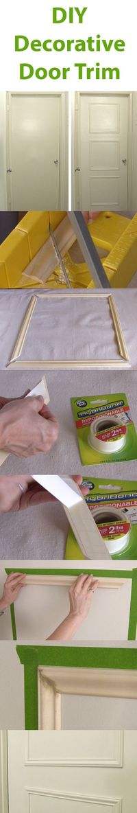 Boring, flat, hollow doors can be an eyesore in your home. Learn how to upgrade them yourself by adding a decorative trim using new HybriBond Mounting Tape, Powered by #GlueDots: