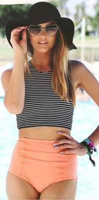 Cupshe Give the Summer a Hit Striped Top and Orange Bottom Bikini sets