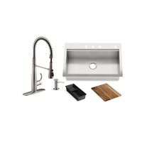 KOHLER Lyric Workstation 33 in. Dual Mount Stainless Steel Single Bowl Kitchen Sink with Simplice Semi Pro Kitchen Faucet-K-22033-VS R23374 - The Home Depot