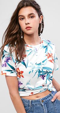 Style: Fashion  Shirt Length: Regular  Collar: Round Collar  Sleeves Length: Short  Material: Polyester,Spandex  Elasticity: Elastic  Pattern Type: Floral,Leaf  Seasons: Summer