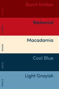 Dynamic palette of 5 shades of cold blue colors contrasted with deep reds.