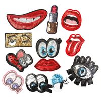 Sequins Patch Red Lipstick, Eye Denim Jacket Tonque Applique Patches For Jackets Bag Patch Badge Punk Patches