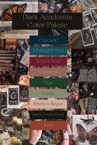 Explore the enchanting world of #whimsigothaesthetics, where dark and whimsical collide in a dance of peculiar beauty. This #colorpalette embraces the allure of old libraries, #magic, and the poetic charm of dark academia with hints of cottage core vibes. #DarkAcademia #MoodBoardMagic #VintageVibes #WhimsigothWonders #EccentricElegance #Cottagecore #CottagecoreLife #FloralMagic #branddesigner #branddevelopment #brandidentity #darkaesthetic #gothic #logodesigner #moody #bolddesign #colortheory