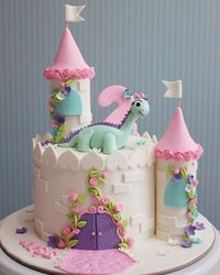 Dinosaur with Castle Birthday Cakes for Girls