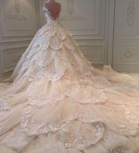 Luxurious Off the Shoulder Beading Wedding Dress Crystal Tiered Chapel Train Bridal Gowns | Suzhoufashion – suzhoufashion