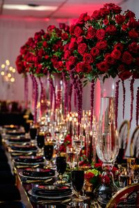 This black oversized menu is one of a kind. The red roses 🌹 accent make a statement on your tablescape  The verbiage can be replaced to anything you may want. It is the perfect finishing touch. The color of the paper as well as the color of the foil can be changed  Minimum qty 15pcs