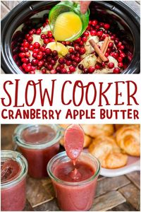 Slow Cooker Cranberry Apple Butter is easy and thickens wonderfully in the slow cooker. Great to serve for breakfast or give as gifts. - The Magical Slow Cooker #cranberry #slowcooker