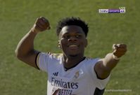 tchouameni doing his celebration after scoring a winning goal against las palmas