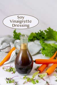 This 4 ingredient Soy Vinaigrette Dressing is simple, well balanced, and so delicious! Made with common pantry items of brown sugar, oil, balsamic vinegar, and soy sauce, it’s great on any salad.