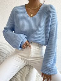 Blue Casual Collar Long Sleeve Fabric Plain Pullovers Embellished Non-Stretch  Women Clothing