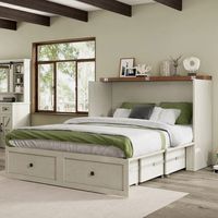 Gracie Oaks Murphy Bed, Farmhouse Murphy Storage Bed With Large Storage Drawer & Charging Station
