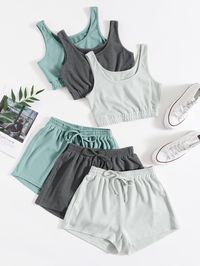 Multicolor Casual  Sleeveless  Plain Short Sets Embellished Slight Stretch  Women Sleep & Lounge