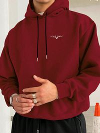 Burgundy Casual Collar Long Sleeve Fabric Graphic Pullovers Embellished Slight Stretch  Men Clothing