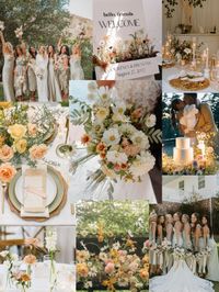 More Floral and Color focused, moss green, pastels, florals, greens, wedding vision board for 2024 october