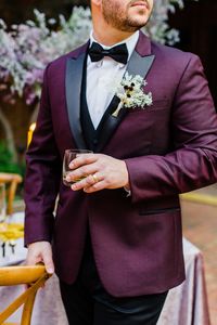 Non-traditional purple tux for wedding. #groomphoto #groominspiration #purplegroomsuit #weddingphotographygroom