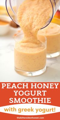 Simple Peach Honey Yogurt Smoothie! Full of fresh peaches and Greek yogurt! Perfect for breakfast or a snack!