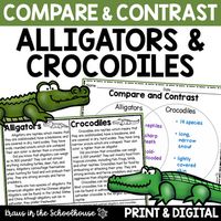 Make learning fun for your students while teaching them how to compare and contrast alligators and crocodiles! These comparing and contrasting activities are perfect for 1st grade, 2nd grade, and 3rd grade students. Engaging activities are included to practice reading and writing. Children will enjoy exploring and learning all about crocodiles and alligators. These activities are perfect for whole group instruction, independent work, and center time. Easy-to-use activity sheets with clear direct