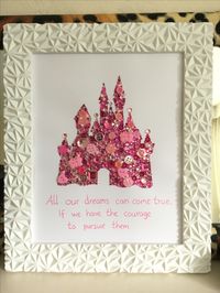 Pink Disney castle gem and button art.