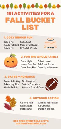 These fun fall activities are the perfect ideas for a fall bucket list. Use these ideas and free printable fall bucket lists to plan the season of your dreams!