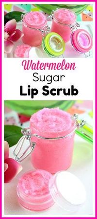 Watermelon Sugar Lip Scrub- For an easy way to keep your lips looking and feeling great this summer, make this easy DIY watermelon sugar lip scrub! It's so moisturizing! | homemade beauty product, pink DIY sugar scrub, DIY gift idea for girls, homemade gifts for women, all-natural, DIY beauty recipes