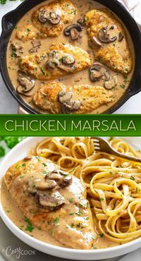 This Chicken Marsala is a gourmet tasting dinner you can create right at homeJuicy chicken smothered in a restaurant quality marsala sauceServe this with fettuccine pasta or with creamy mashed potatoes