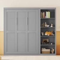 Harper & Bright Designs Queen Size Murphy Bed, Wooden Wall Bed with Shelves, Gray