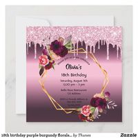 18th birthday purple burgundy florals geometric invitation