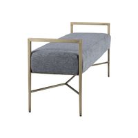 The Bridgette Bench is a fabric upholstered bench finished in either an antiqued nickel or aged gold metal base. An easy addition to the bedroom, dining area or any space in need of extra seating. available in soft blue or grey herringbone Details overall dimensions: 55" l x 17" w x 22.5" h materials: soft fabric & iron base weight: 38 lbs Shipping & Handling handing fee: $200 estimated lead time: 6-8 weeks Furniture Policy To view our policy on furniture, please click here.