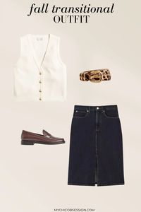 Wondering the right way to style your summer to fall outfits so you can nail the fall transition? These fall transition outfits for work and play, are the fall transition outfits for 2024 you need! sweater vest, leopard print belt, denim skirt, loafers