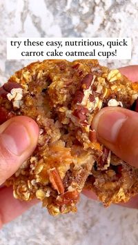 by doctorbowl on ig   🥕 CARROT CAKE OAT CUPS 🥕 ⁣ ⁣ Another perfect on the go breakfast or healthy snack for you! ⁣ ⁣ And you just need one bowl, 7 ingredients and 25 minutes. They can also be made vegan by simply swapping the eggs for flaxseed eggs ⁣ INGREDIENTS ⁣ ▪️2 cups rolled oats, GF if needed ⁣ ▪️1 tsp baking powder ⁣ ▪️1 1/2 cups milk or plant milk ⁣ ▪️2 eggs or 2 flaxseed eggs ⁣ ▪️1 carrot, shredded⁣ ▪️1/4 cup chopped pecans (and some more for topping)⁣ ▪️2 tsp cinnamon⁣ ▪️1/3 cup maple syrup - optional⁣ ⁣ ⁣ METHOD⁣ ▪️Preheat oven 180c⁣ ▪️Mix all the ingredients into a large bowl⁣ ▪️Pour into a greased muffin tray or cupcake liners. Top with pecans (optional)⁣ ▪️Bake for 20 minutes or until a toothpick comes out clean ⁣ ⁣ ⁣