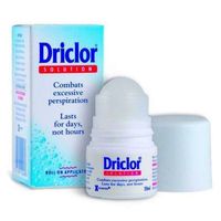 Driclor Antiperspirant Roll-On For Excessive Sweating - 20 ml **Free Delivery**     Driclor Solution has been specifically formulated to treat excessive perspiration. It works by forming a  gel matrix in the effected sweat glands, which reduces and eventually stops the flow of sweat. Excess sweat is reabsorbed into the body and disposed of in the normal way. Within just a few weeks of  using Driclor Solution, excessive perspiration should disappear and sufferers should feel cool and dry. Driclor