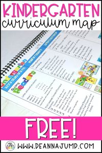 Looking for a kindergarten curriculum map that is free? This free curriculum map will help you when planning your instruction throughout the year with suggestions for mentor texts, kindergarten scope and sequence and more!