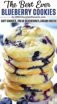 The best blueberry cookie recipe! These Blueberry Cheesecake Cookies are soft, fluffy, almost cake-like, bursting with fresh blueberries.