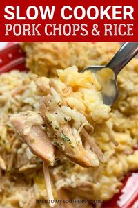 Slow cooker pork chops and rice with cheese is a great dinner, is budget-friendly, and is one of the easiest meals to make. The recipe is a great way to jazz up pork chops and create a filling, hearty, and nutritious meal for the family. #ad #sponsoredpost #WisconsinPork #USAPork #porkrecipes #porkchopsmeals #porkchoprecipeseasy #slowcookerporkchops #porkchopsrecipesbest