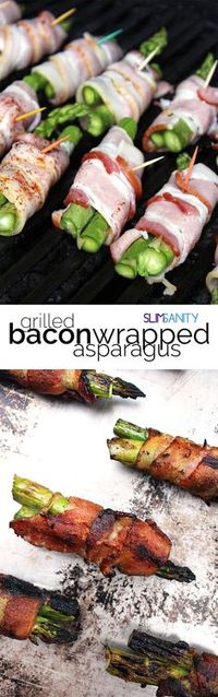 Grilled bacon-wrapped asparagus - the perfect appetizer for your next cookout! | slimsanity.com