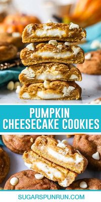 Filled with cheesecake and rolled in cinnamon sugar, these pumpkin cheesecake cookies are incredibly gourmet and perfect for fall!