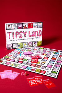 You'll always have a blast when playing the hit new drinking game Tipsy Land! This exciting board game is perfect for any party. Just roll the dice, move around the board, and take part in silly dares, confessions, competitions, and, of course, drink! There's hours of fun to be had as you get the party started with Tipsy Land. With 90 squares to land on, you're in for a totally fun game night!