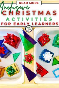 Looking for Christmas activities for toddlers and preschoolers?  Need simple inclusive learning activities, books, sensory play, and activity ideas for preschoolers during the Christmas season?  Want to foster an inclusive learning environment while teaching about and celebrating a major holiday like Christmas with your early learners? Here are five creative and engaging  ideas that will make sure your preschool children feel valued and seen while learning  all month long!