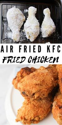 A deliciously moist and authentic copycat KFC Chicken recipe. This Air Fryer fried chicken is golden brown and delicious. It’s soaked in buttermilk for delicious Southern flavor. #airfryer #airfried #friedchicken #DineDreamDiscover #EasyEverydayRecipes