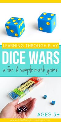 This simple and fun math game is a great way to help preschoolers (and older kids, too!) practice counting, addition, and other basic math skills while competing to win the "dice wars".