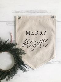 Christmas Wall Decor, Merry and Bright Pennant Flag, Hanging Fabric Canvas Sign, Holiday Wall Art Banner, Gallery Wall