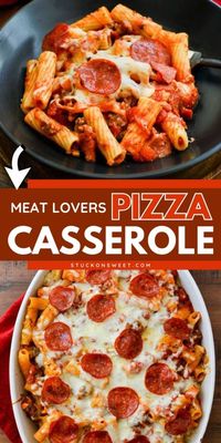 This pasta bake will become one of your favorite comfort food casseroles! It's a budget-friendly and easy comfort food dinner that's ready in just 30 minutes. Made with Italian sausage, pepperoni, and more, this Meat Lovers Pizza Casserole is hearty and flavorful!