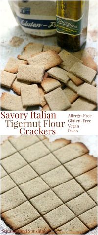 Savory Italian Tigernut Flour Crackers (Gluten-Free, Vegan, Paleo) | Strength and Sunshine @RebeccaGF666 A healthy and delicious grain-free snack! Savory Italian Tigernut Flour Crackers, easy and homemade, baked in the oven, and gluten-free, vegan, paleo, and allergy-free! They are perfect for an everyday snack or a fancy addition to an appetizer platter!