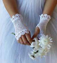 AURORE Crochet dentelle mariée mitaines blanc pur Plus