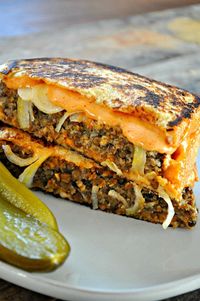 This vegan lentil Frisco melt is the vegan comfort food sandwich you've been craving. Meaty lentil patties, Frisco sauce, onion. Smashed into a hot pan!