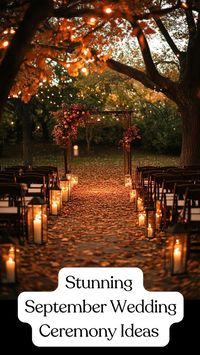 Create the perfect autumn vows with these stunning September wedding ceremony ideas. From rich fall colors to cozy outdoor settings, discover how to make your big day unforgettable. 🍂💍 Get inspired by unique decor, romantic lighting, and charming seasonal touches for a dream wedding celebration. Start planning your magical September wedding now.